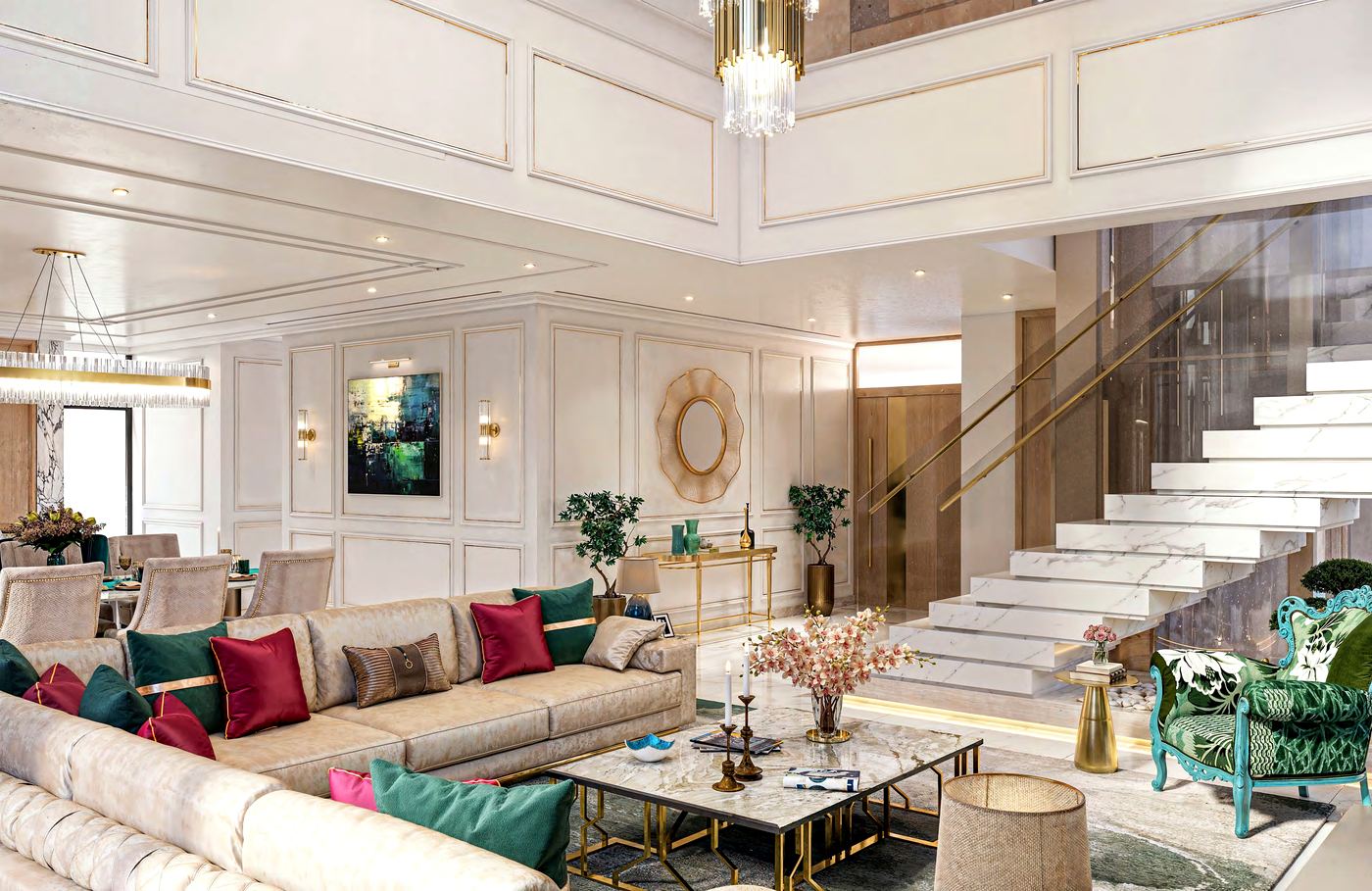 Double-height villa living room